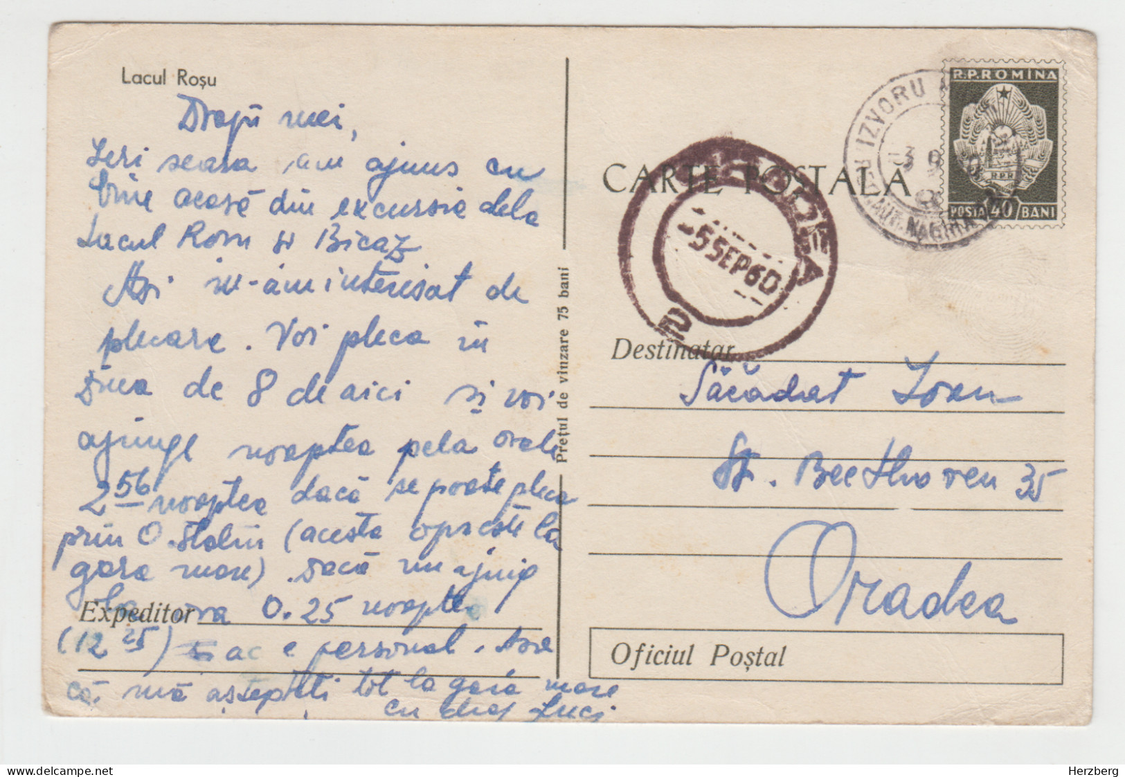 Romania Rumanien Roumanie 1960 Used Postal Stationery Lacul Rosu Gyilkostó Gyilkos Tó Ghilcos Gyergyószentmiklós - Entiers Postaux