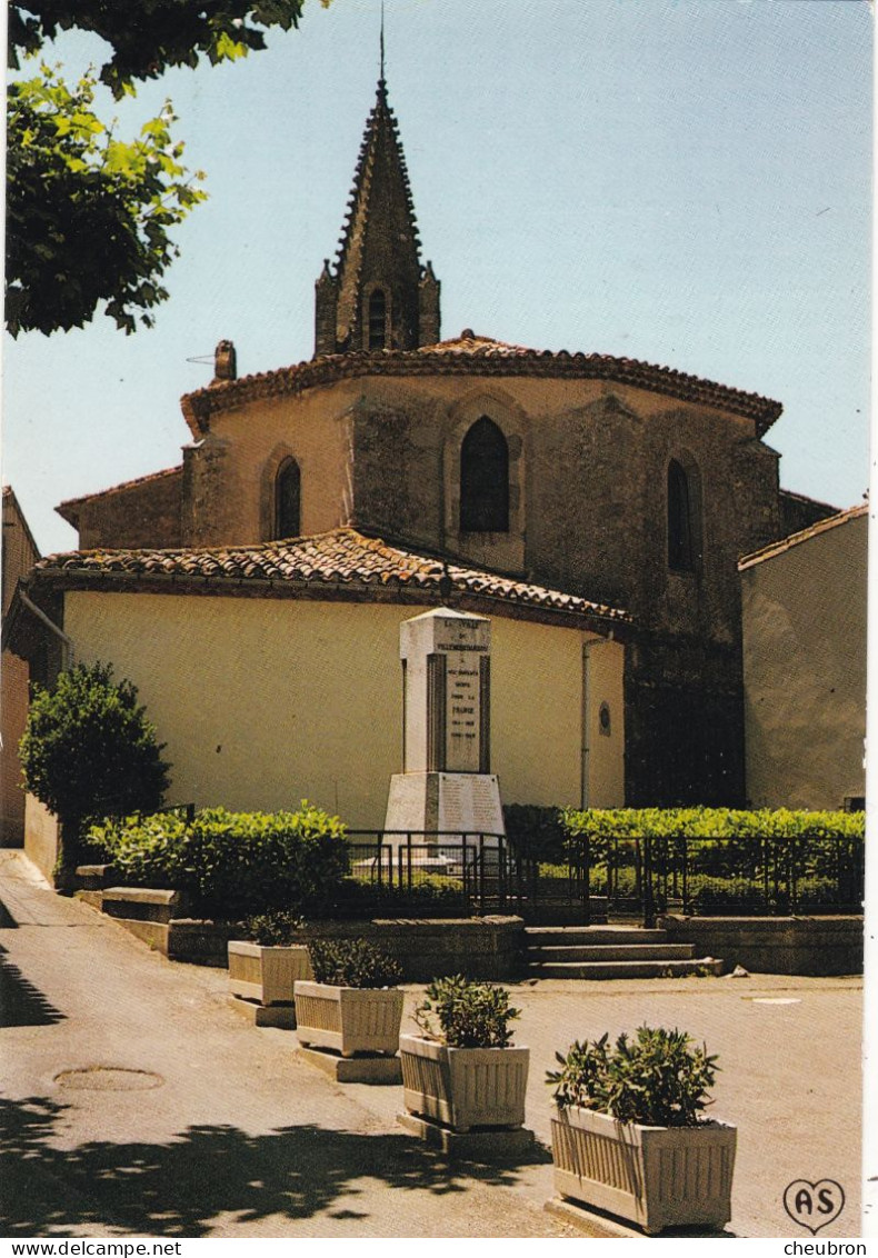 11. VILLEMOUSTAUSSOU. CPSM.  MONUMENT AUX MORTS.  EGLISE. + TEXTE ANNEE 1985 - Other & Unclassified