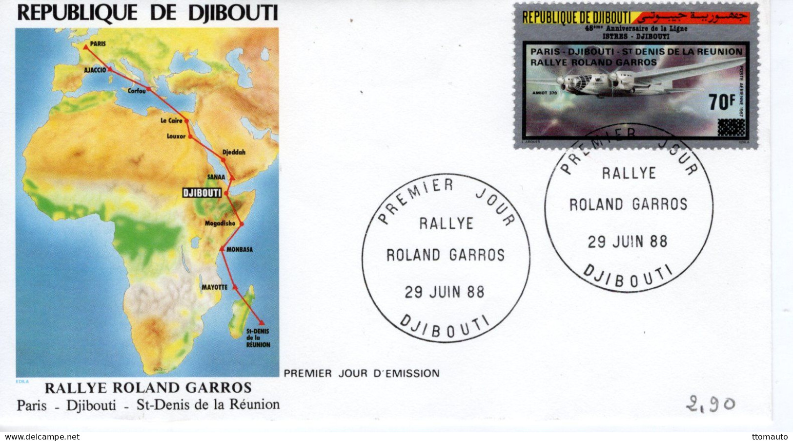 Djibouti FDC - Paris-Djibouti-St-Denis De La Réunion - Rallye ROLAND GARROS - 1v Envelope Prémier Jour - Flugzeuge