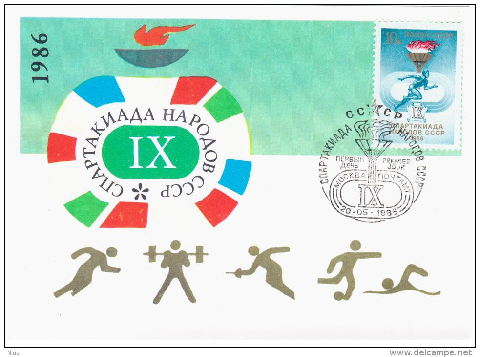 Russia USSR 1986 MC IX Spartakiada Of USSR, Maximum Card, Football Swimming Fencing  Running Weightlifting Sports Sport - Maximumkarten