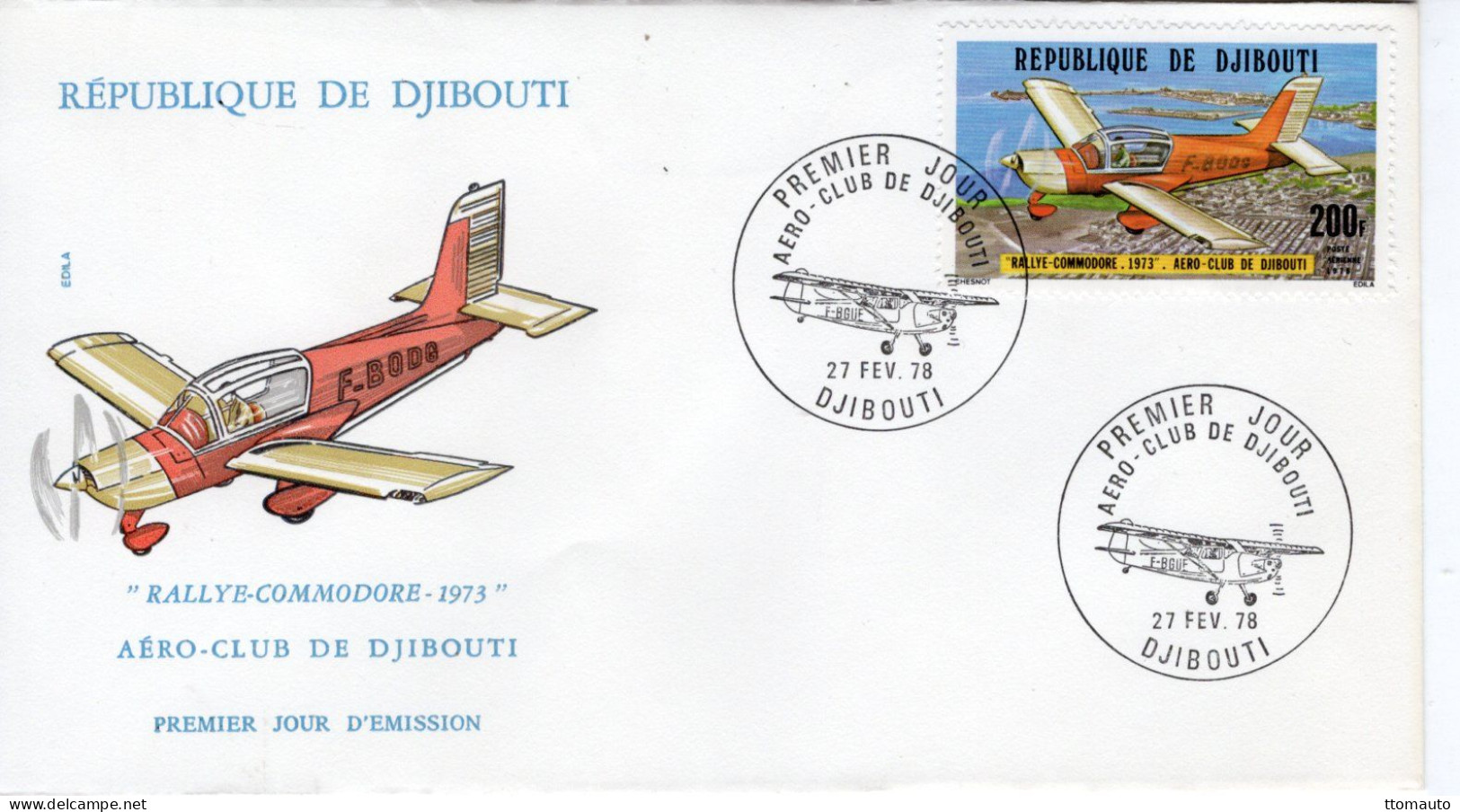 Djibouti FDC -  Rallye-Commodore 1973 - 1v Envelope Prémier Jour - Aviones