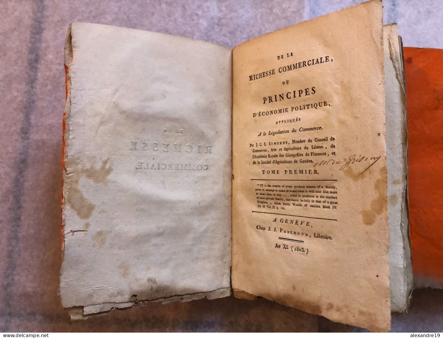 SISMONDI, De la richesse commerciale, ou principes d'économie politique - EDITION ORIGINALE 1803