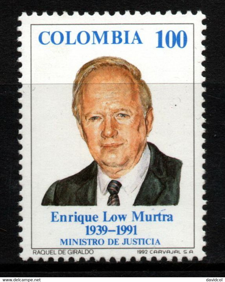 03- KOLUMBIEN - 1992 - MI#:1861 - MNH- ENRIQUE LOW MURTRA, JUSTICE MINISTER - Colombie