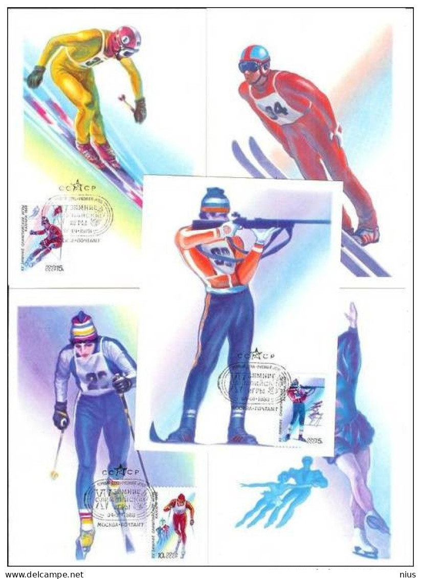 Russia USSR 1988 MC X5 Sport Calgary XV Winter Olympic Games, Maximum Cards - Cartoline Maximum