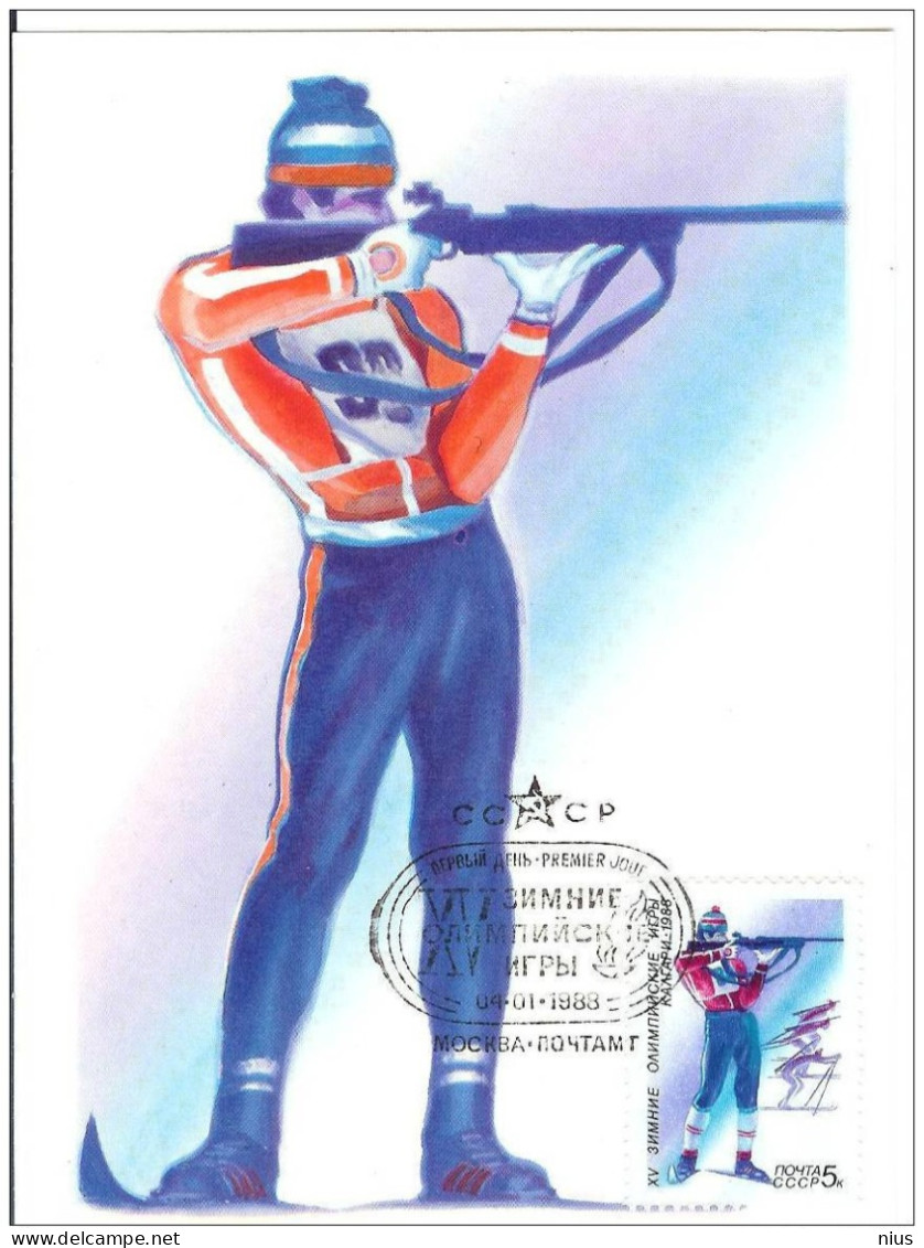 Russia USSR 1988 MC X5 Sport Calgary XV Winter Olympic Games, Maximum Cards - Cartoline Maximum