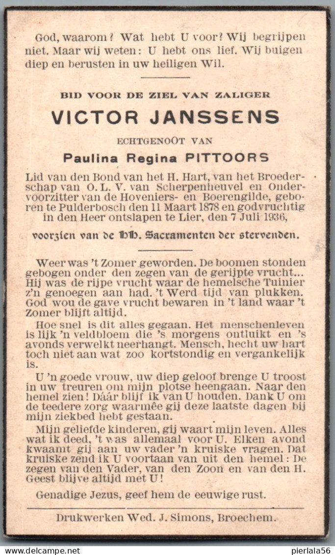 Bidprentje Pulderbos - Janssens Victor (1878-1936) - Devotion Images