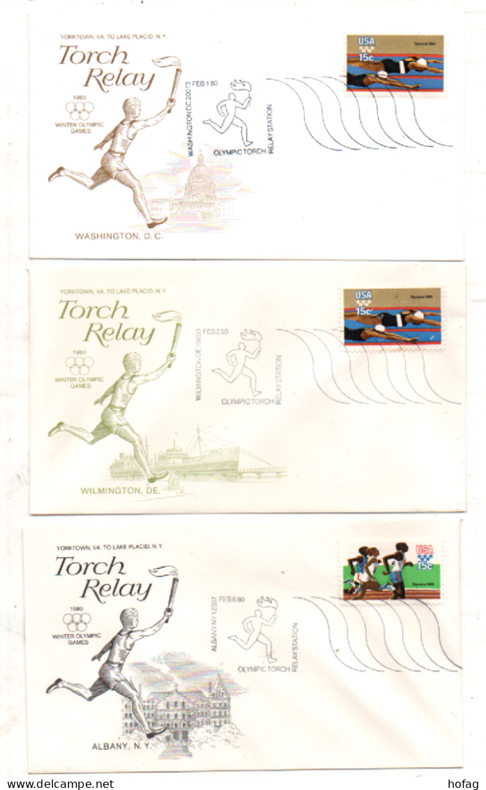 USA 1980 Olympische Spiele Torch Relay 10 Umschläge Sonderstempel - Gebraucht