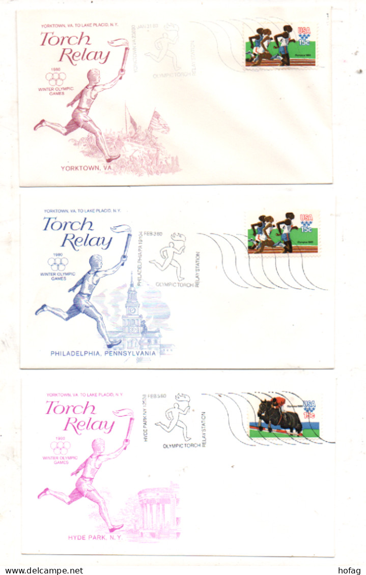 USA 1980 Olympische Spiele Torch Relay 10 Umschläge Sonderstempel - Used Stamps