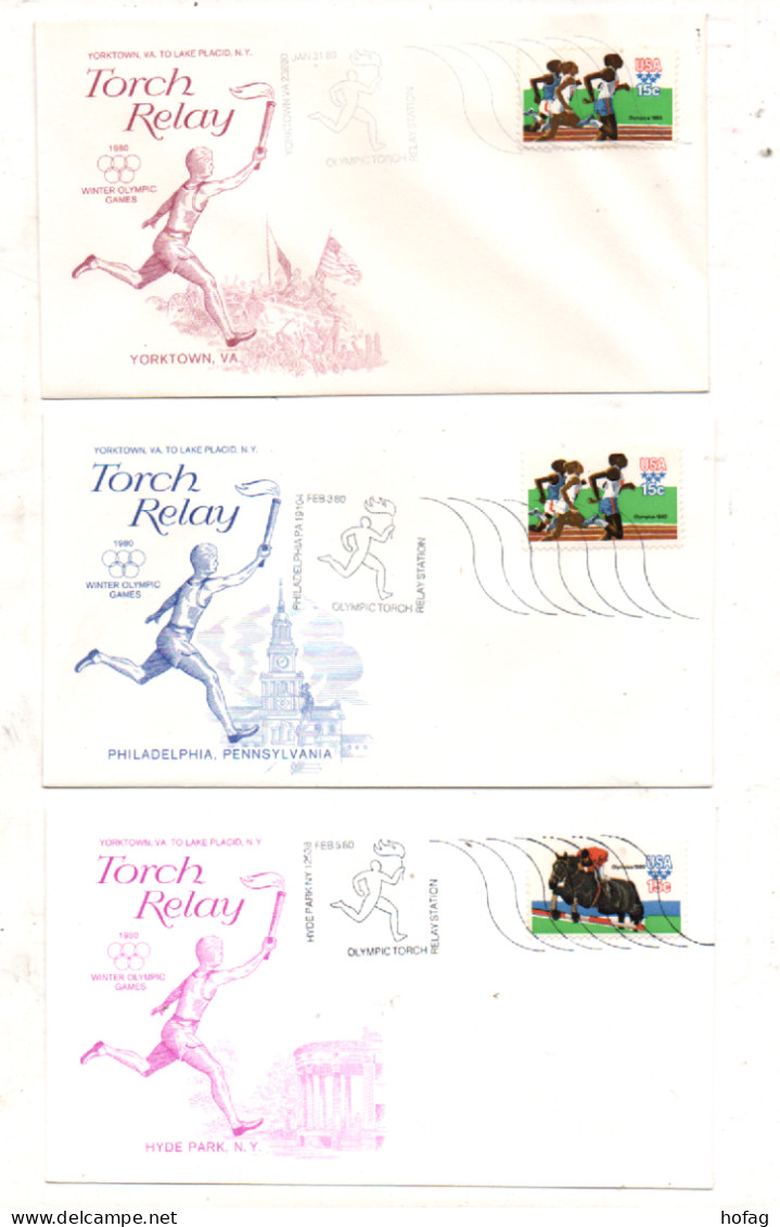 USA 1980 Olympische Spiele Torch Relay 10 Umschläge Sonderstempel - Gebruikt