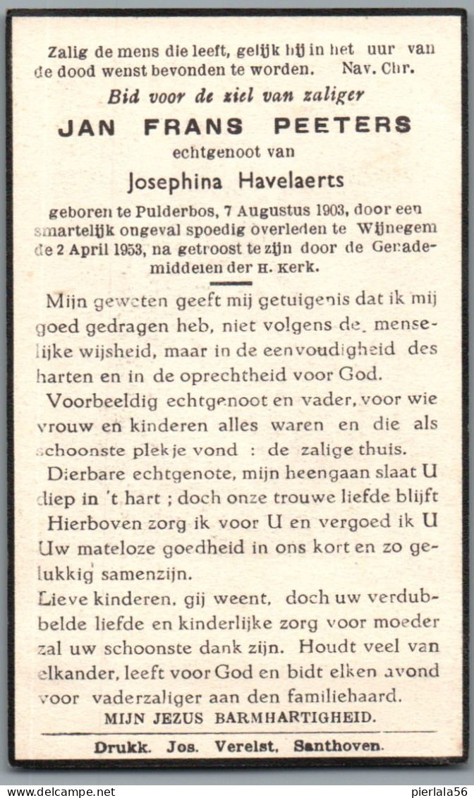 Bidprentje Pulderbos - Peeters Jan Frans (1903-1953) - Devotion Images