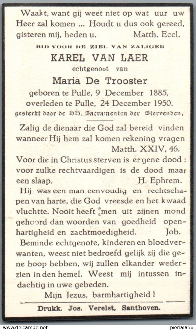 Bidprentje Pulle - Van Laer Karel (1885-1950) - Devotion Images