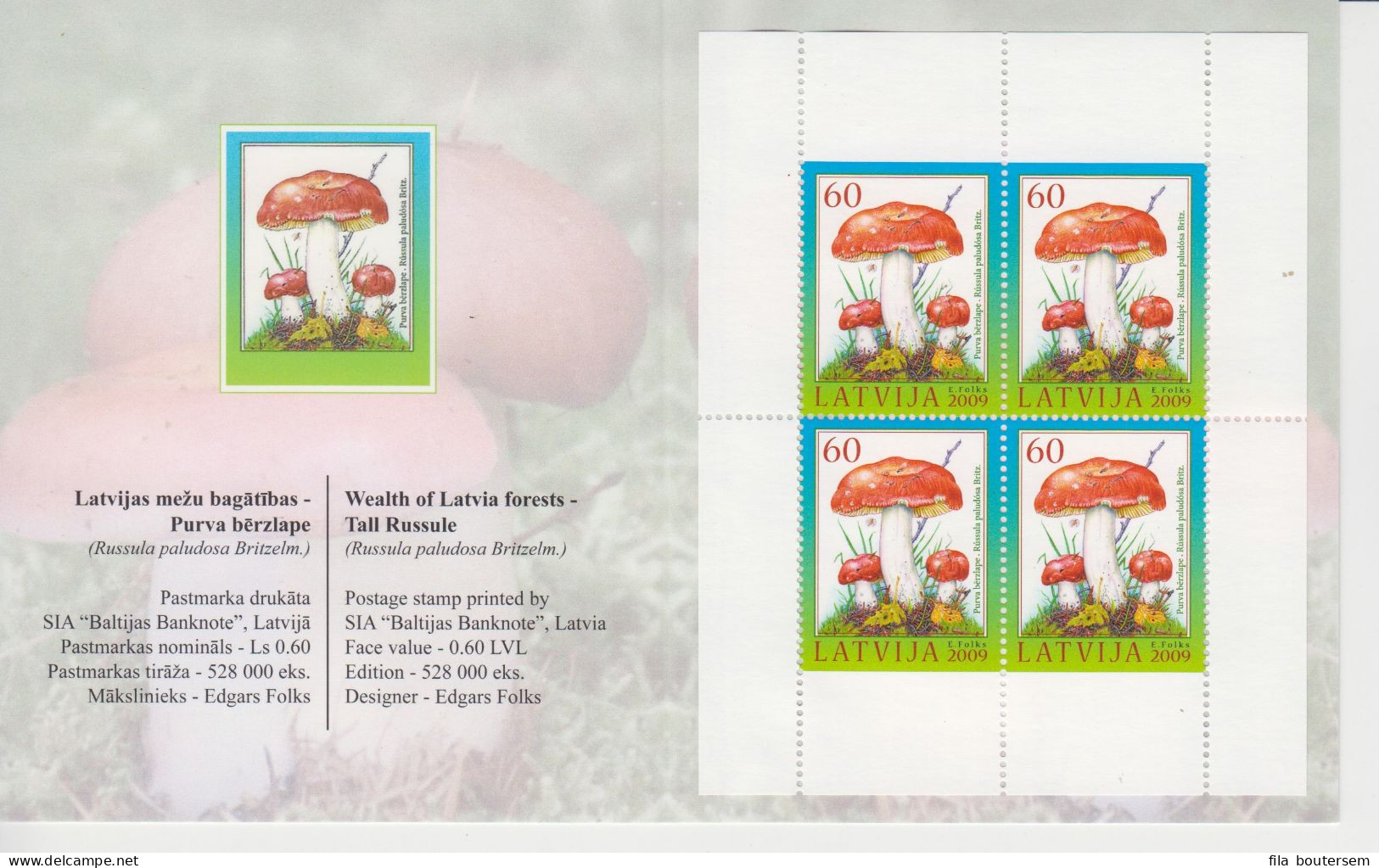 12-09-2009  Letland - LATVIA MUSHROOMS BOOKLET + Corner Bloc - Funghi