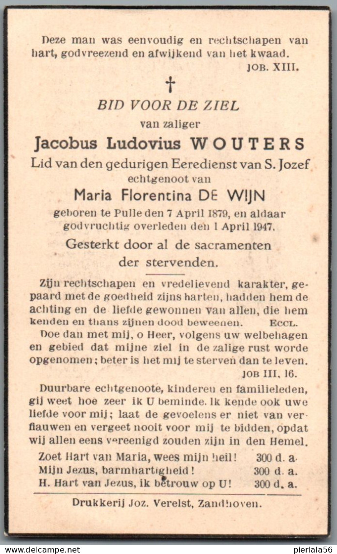 Bidprentje Pulle - Wouters Jacobus Ludovicus (1879-1947) - Images Religieuses