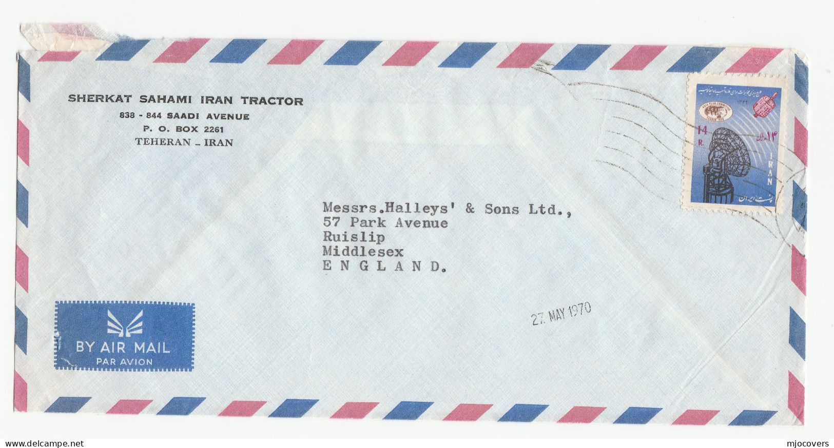 SPACE - 2 Diff IRAN 1970s Air Mail COVERS Stamps  To GB From Tractor Company Cover - Iran