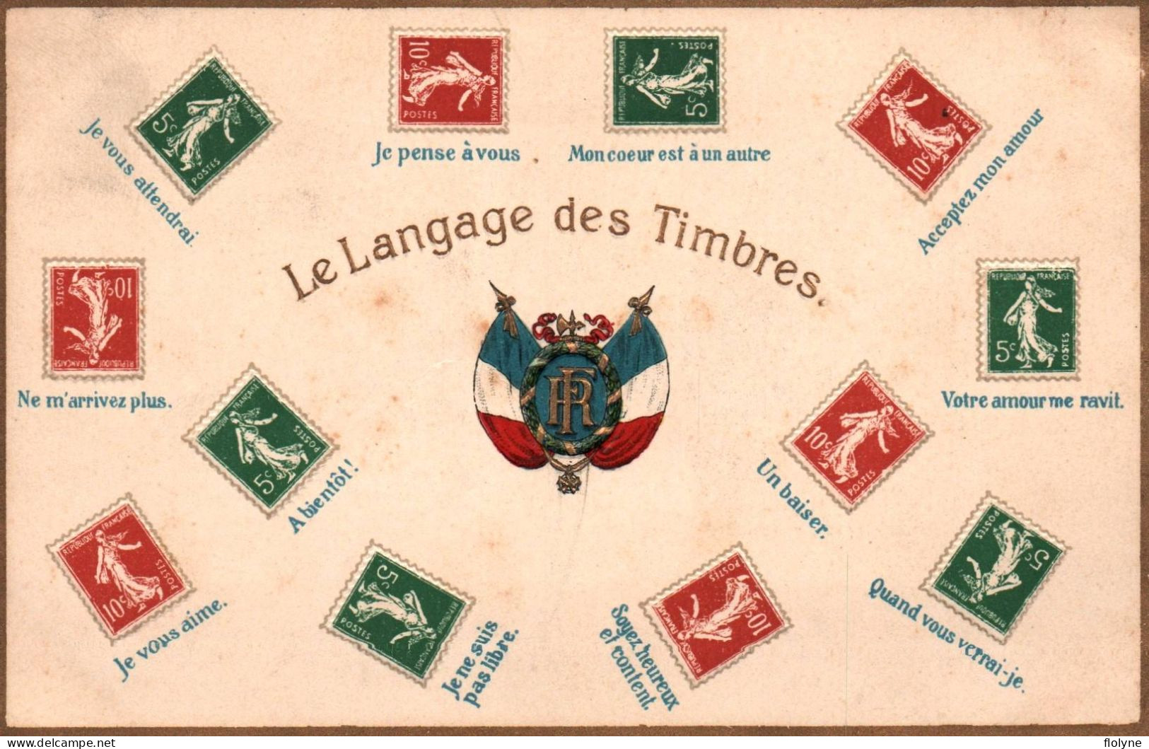 Le Langage Des Timbres - Cpa Gaufrée Embossed - Stamps - Timbres (représentations)