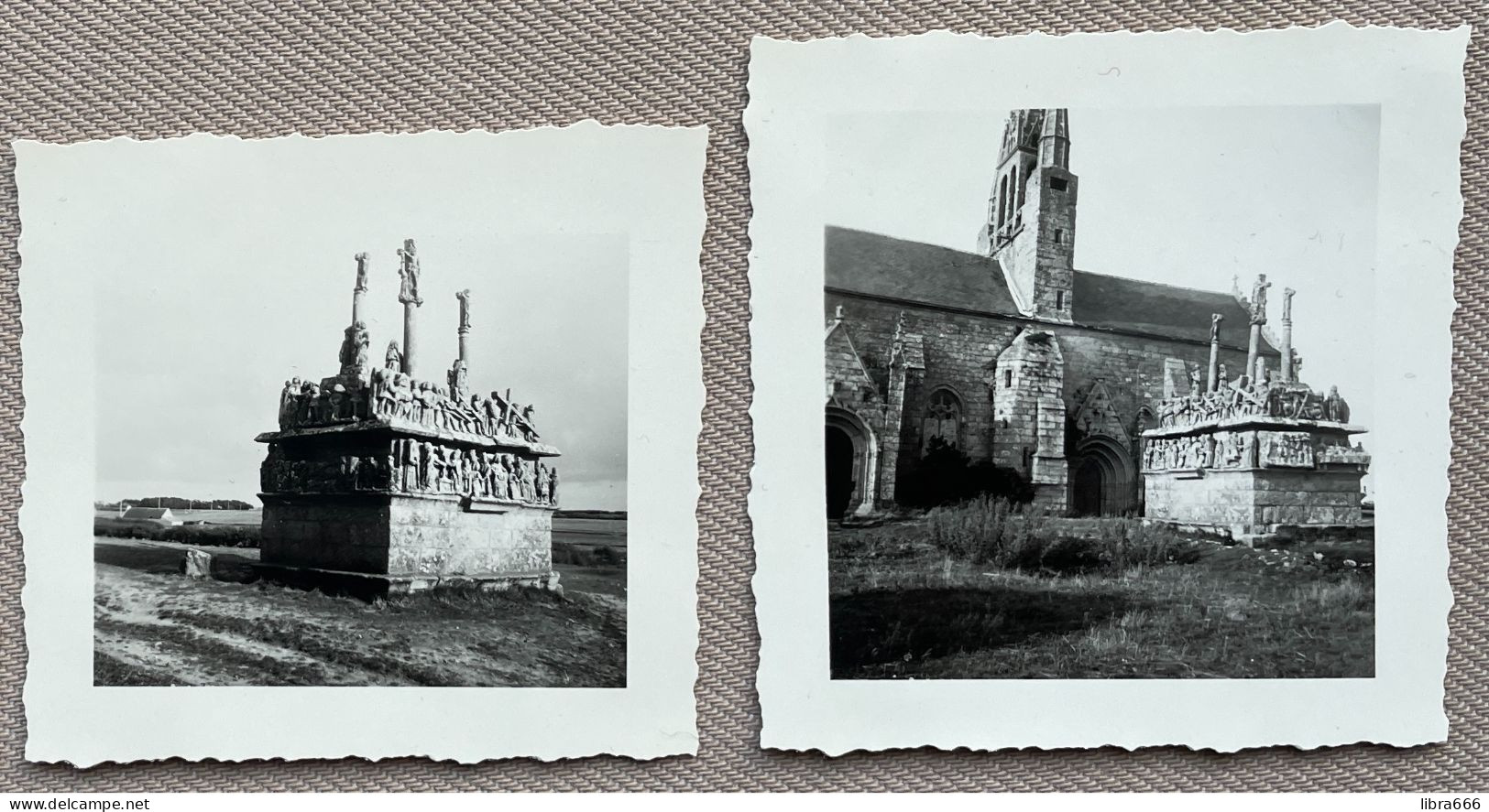 (2 X) - 1956 - Photo Originale - SAINT-JEAN-TROLIMON (France) Chapelle Notre-Dame & Le Calvaire De Tronoën - 6,5 X 6 Cm. - Orte