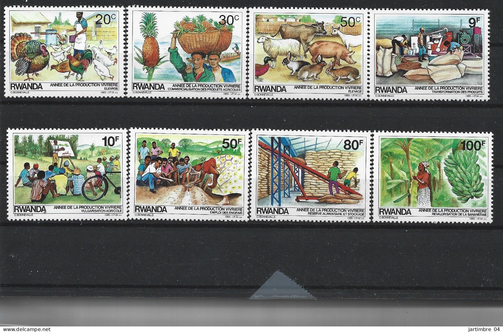 1985 RWANDA 1165-72 ** Production Vivrière, Poules, Lapins, Fruits, Vélo - Unused Stamps