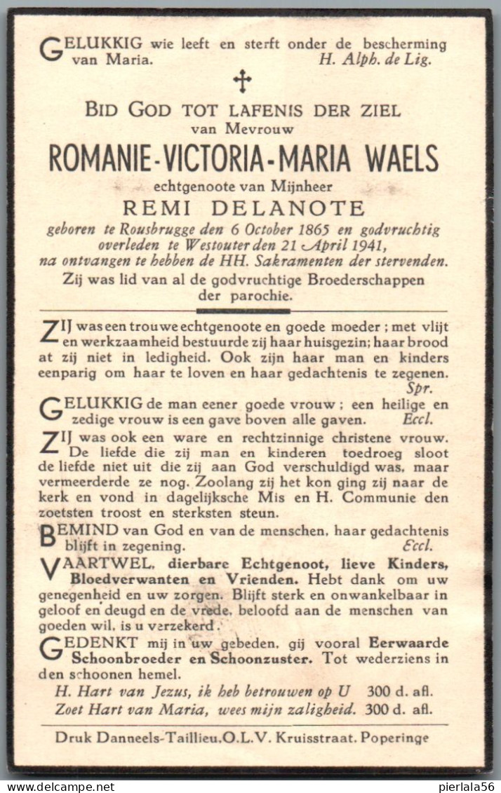 Bidprentje Roesbrugge - Waels Romanie Victoria Maria (1865-1941) - Images Religieuses