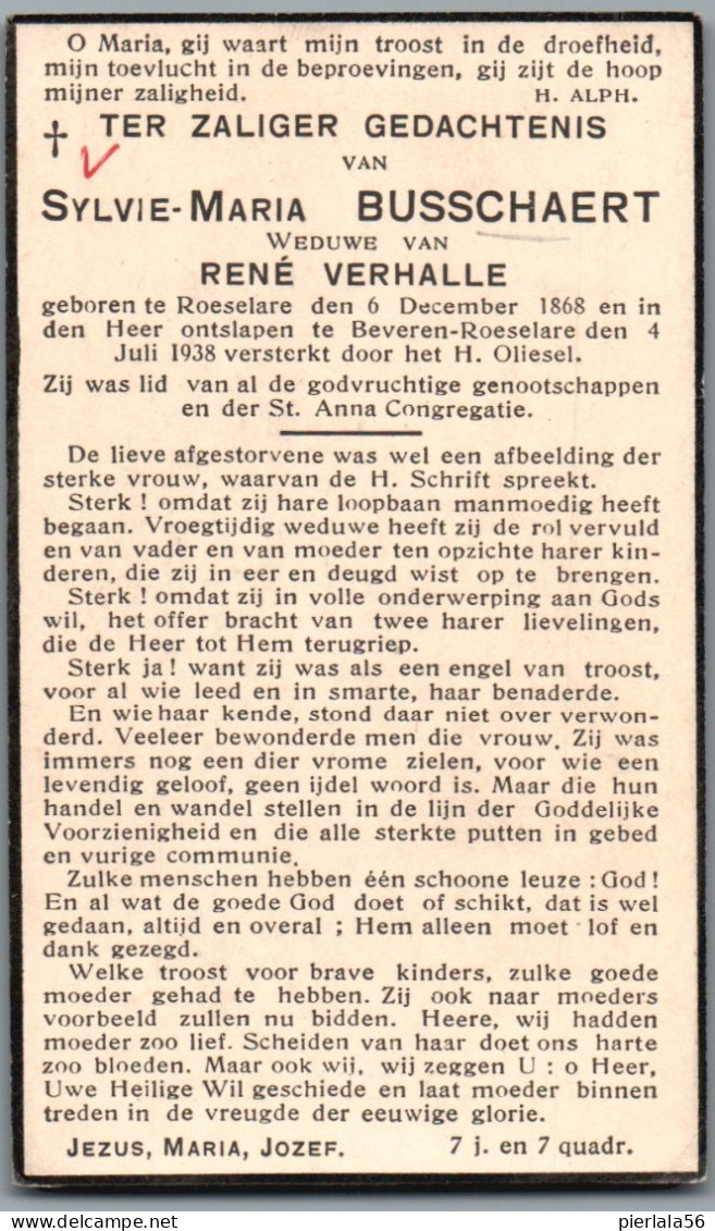 Bidprentje Roeselare - Busschaert Sylvie Maria (1868-1938) - Devotieprenten