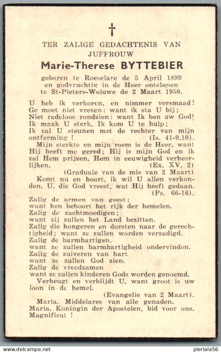 Bidprentje Roeselare - Byttebier Marie Therese (1899-1950) - Devotieprenten