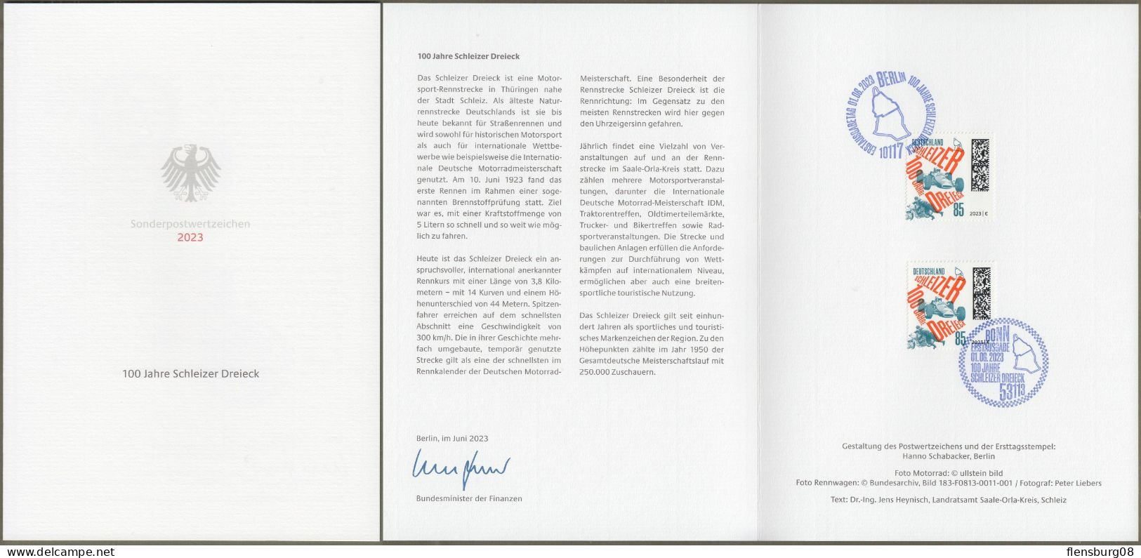 Bund: Minister Card - Ministerkarte Typ VII , Mi-Nr. 3768 ESST: " 100 Jahre Schleizer Dreieck "   X - Covers & Documents