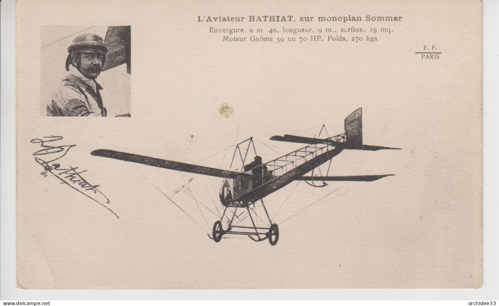 CPA L'aviateur Bathiat, Sur Monoplan Sommer - Avec Caractéristiques De L'appareil (portrait De L'aviateur Et Avion) - Flieger