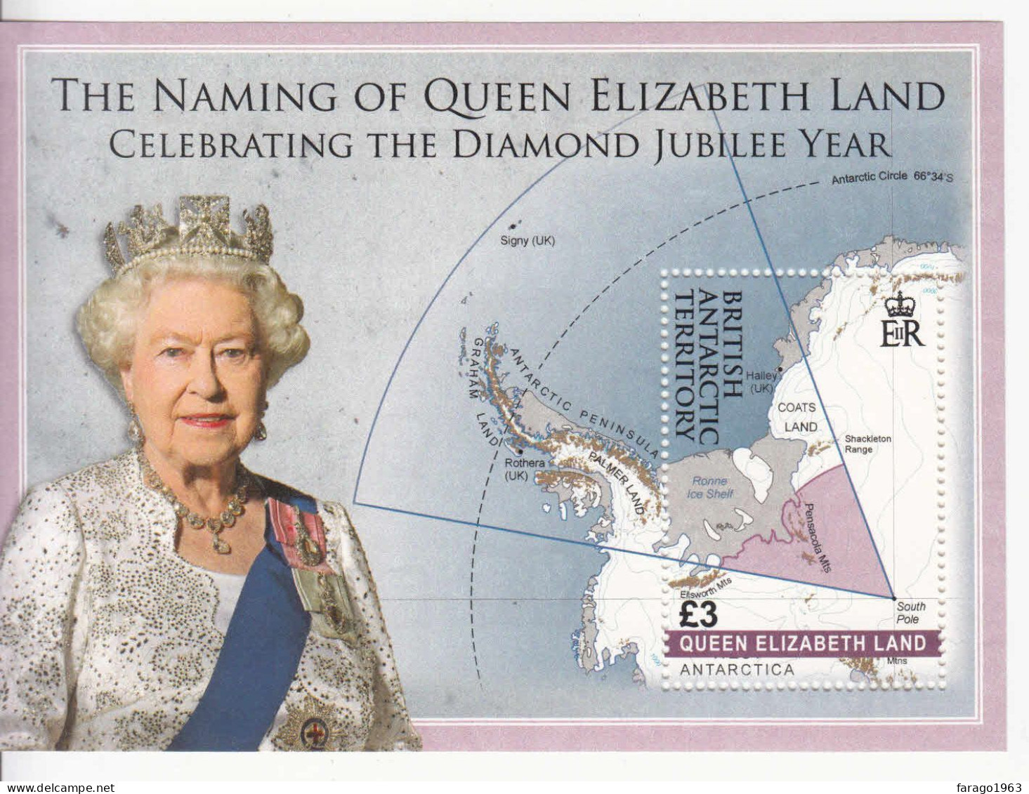 2013 British Antarctic Territory QEII Diamond Jubilee Maps Miniature Sheet Of 1 MNH - Nuovi