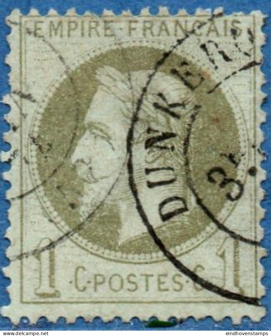 France 1870  1 C CancelledDuinkerken - 1863-1870 Napoleon III With Laurels