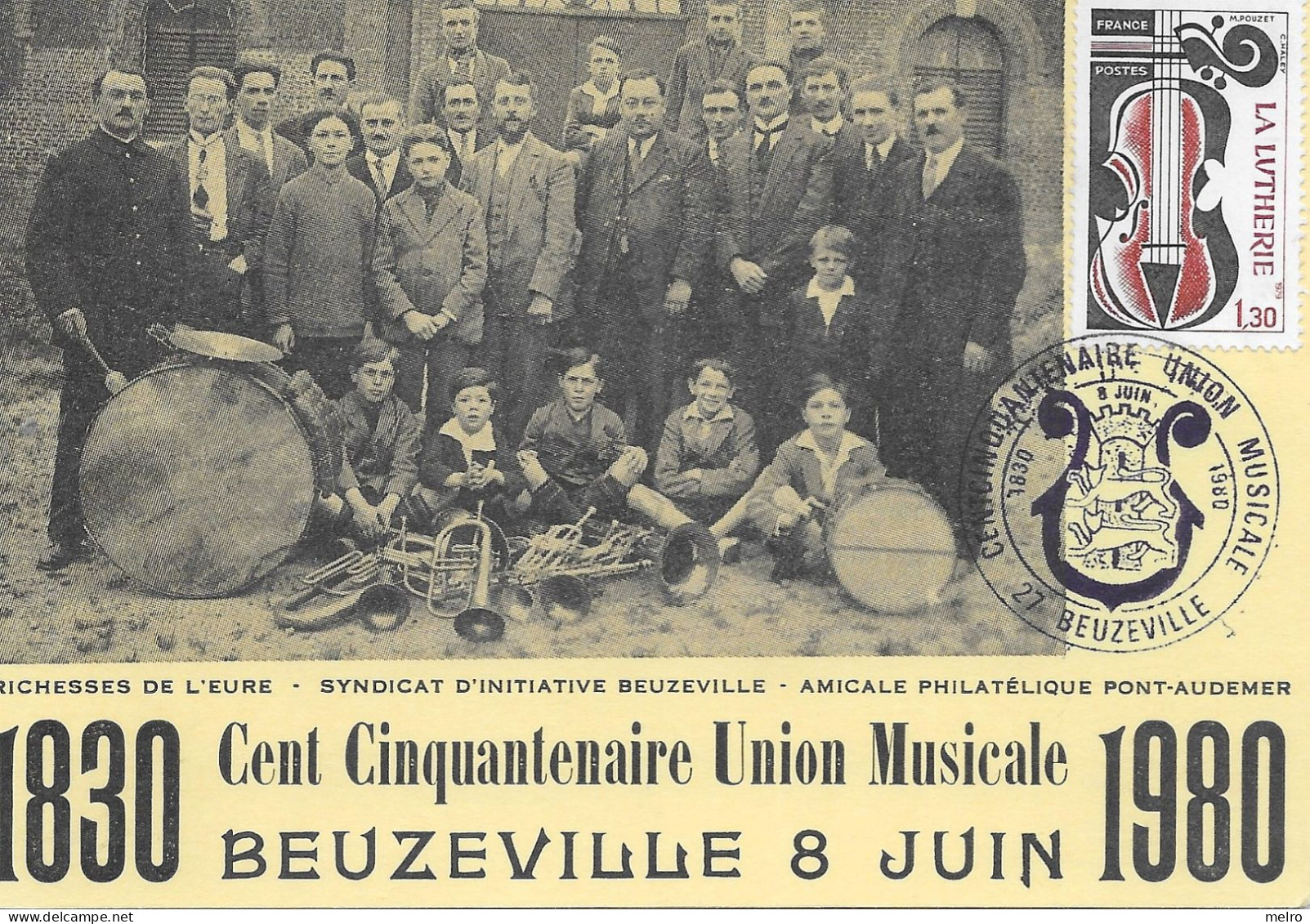 CARTE POSTALE RARE -27 - BEUZEVILLE - Cent Cinquantenaire Union Musicale ( 8 Juin) - 1830-1980 - Musik Und Musikanten