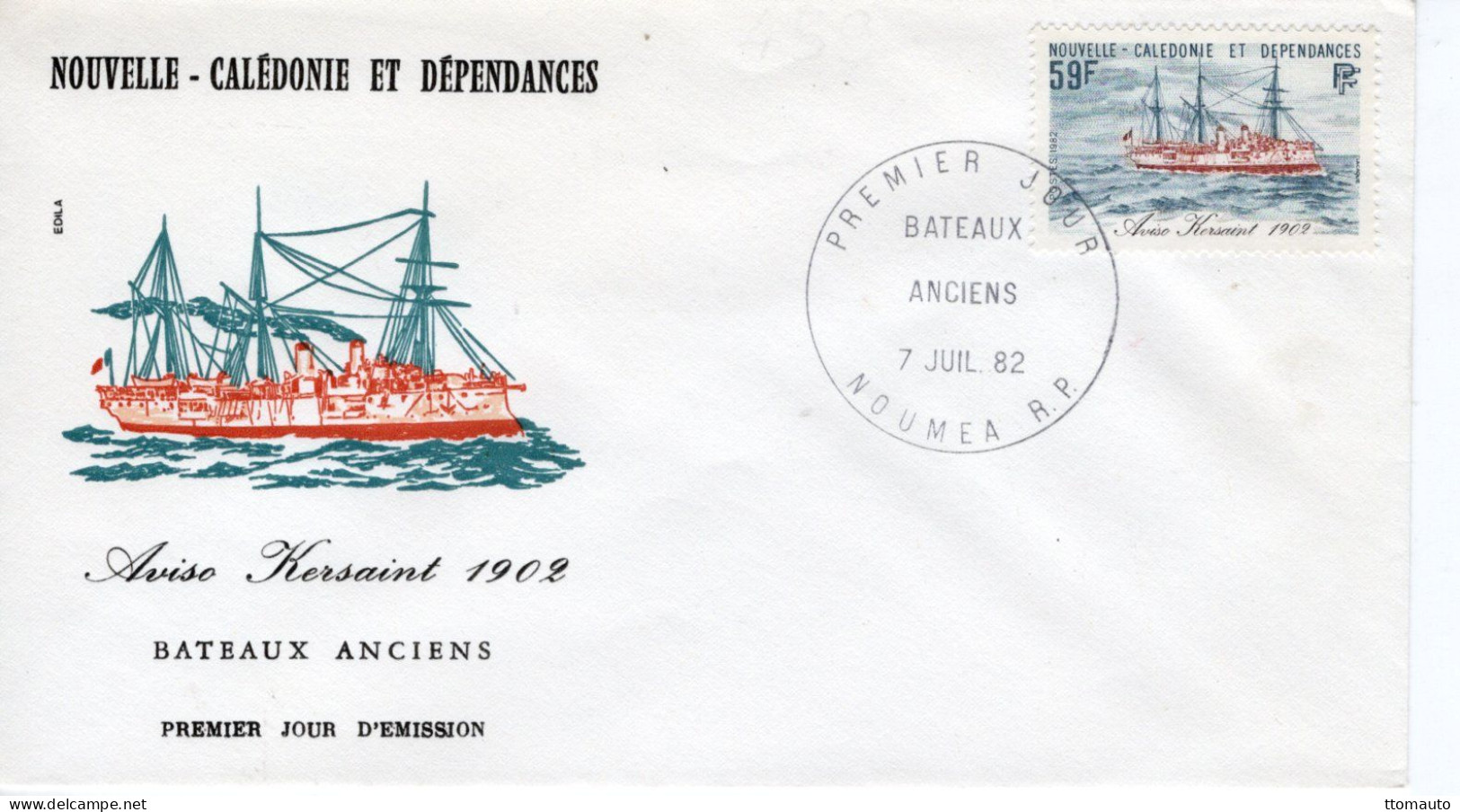 Nouvelle-Calédonie FDC - Bateaux Anciens - Aviso 'KERSAINT' 1902 - 1v Envelope Prémier Jour - Boten