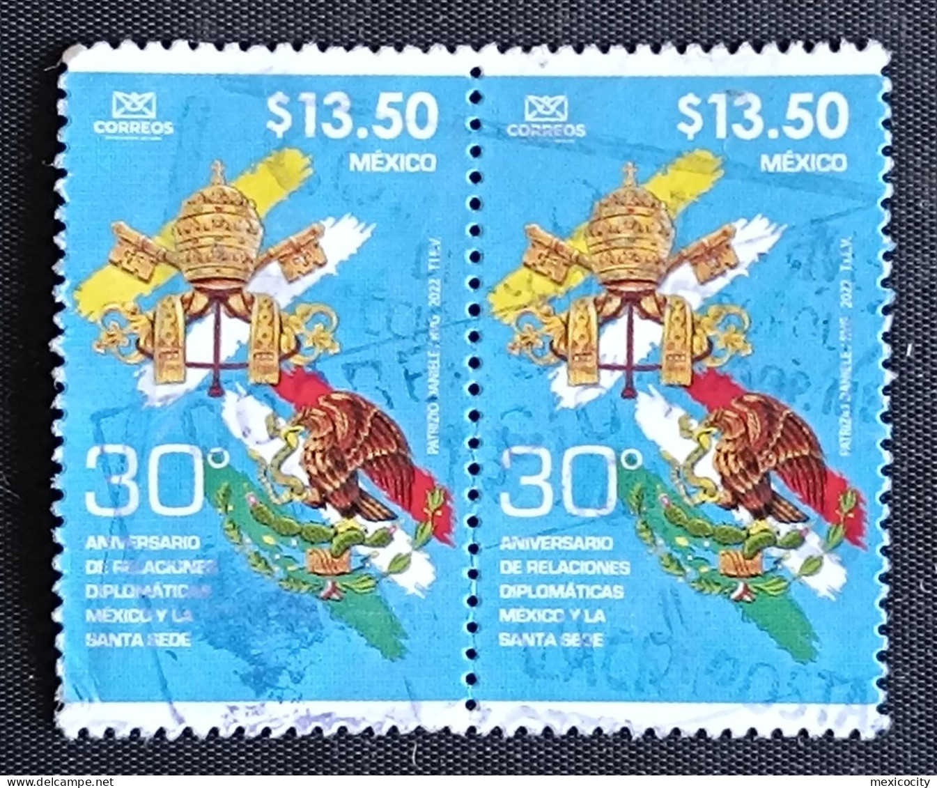 MEXICO 2023 JOINT ISSUE With VATICAN CITY, Postally Used Stamp Pair, Uncommon State, Nice - Mexico