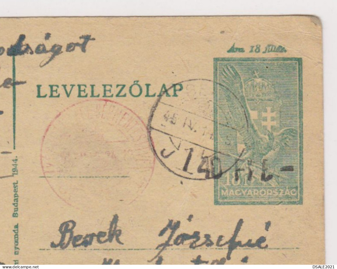 Hungary Ungarn 1945 Postal Stationery Card PSC 18F, Entier, Ganzsache, Censored (621) - Entiers Postaux