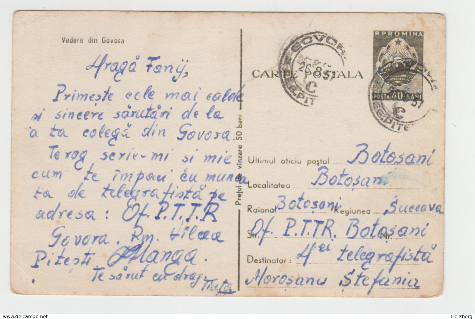 Romania Rumanien Roumanie 1957 Used Postal Stationery Valcea Govora Baths Spa Resort CEC Bank Banque Villa Mansion - Ganzsachen