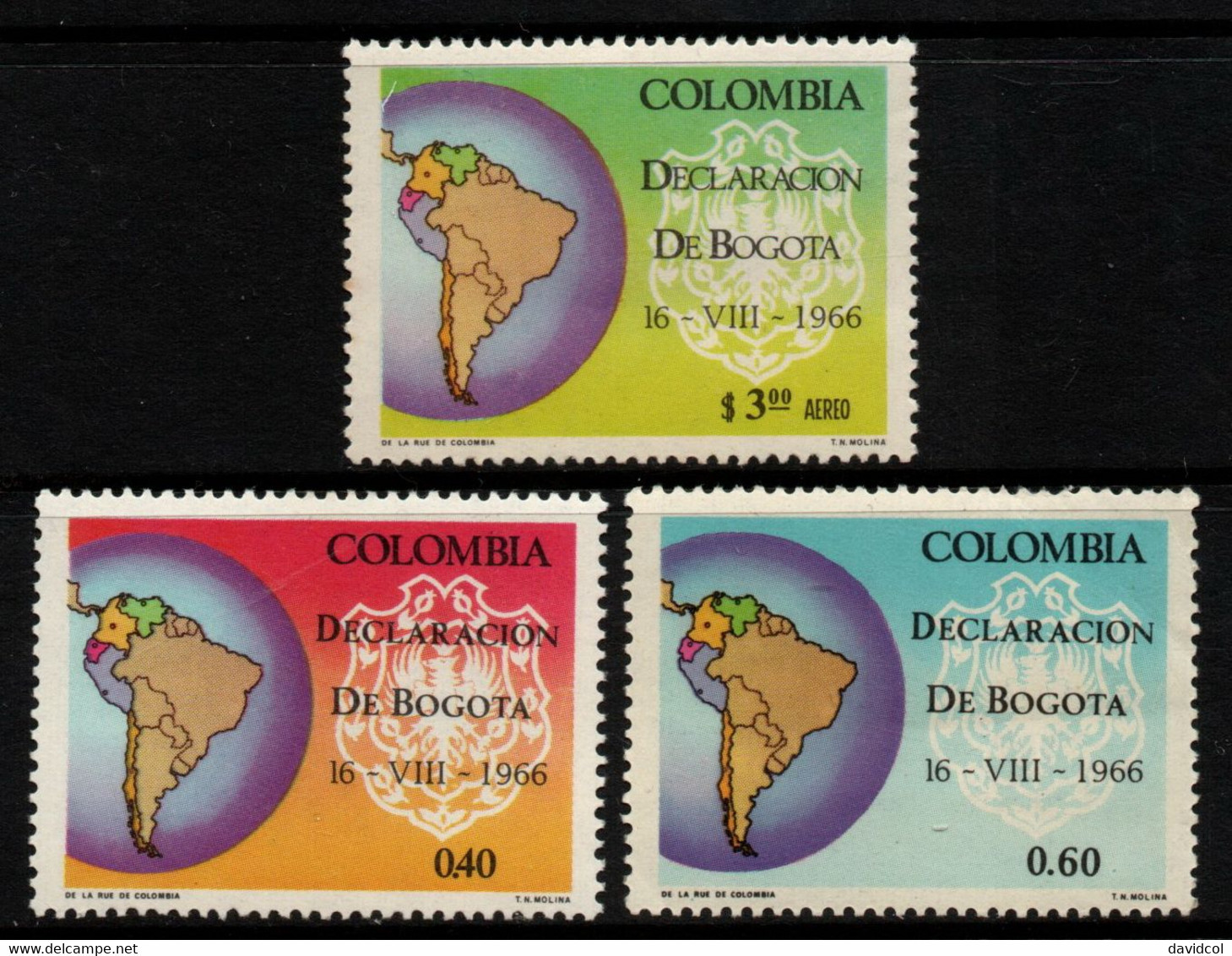 02- KOLUMBIEN – 1967- MI#:1095-1097 - MNH- BOGOTA DECLARATION – MAPS/ COAT - Colombie