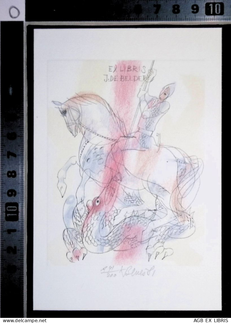 EX LIBRIS KAREL BENES Per J. DE BELDER L27bis-F02 EXLIBRIS S. GIORGIO UCCIDE IL DRAGO 141/200 - Exlibris