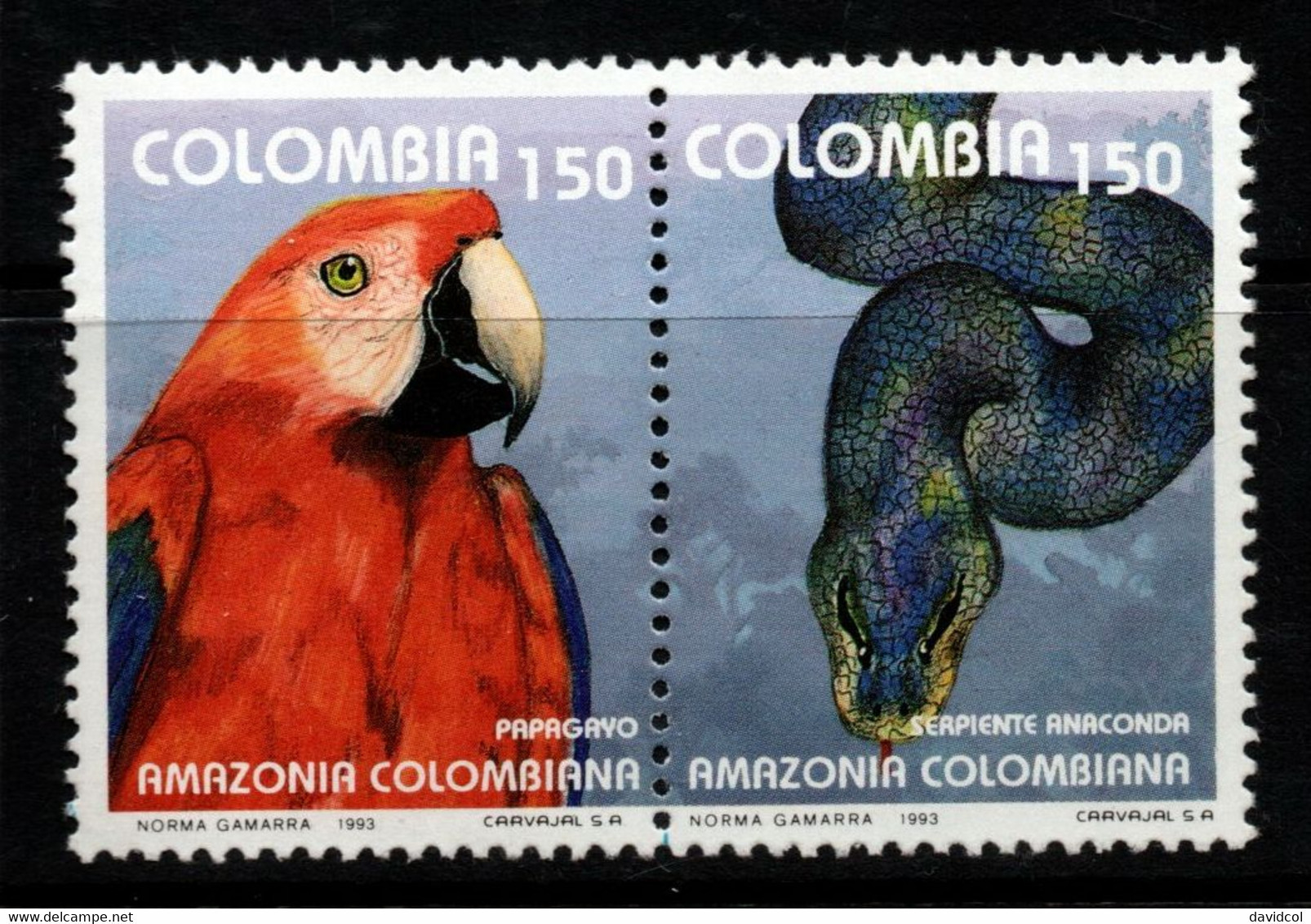 14- KOLUMBIEN - 1993 - MI#:1907-1908 - MNH- COLOMBIAN AMAZON – PAPAGAYO AND SNAKE - Kolumbien