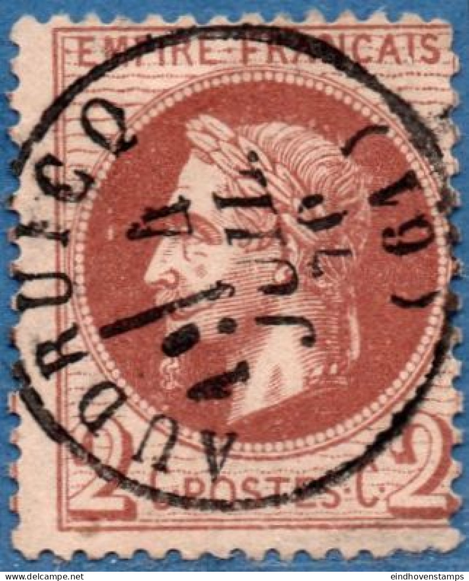 France 1862  2 C Cancelled Audrufco - 1863-1870 Napoléon III. Laure