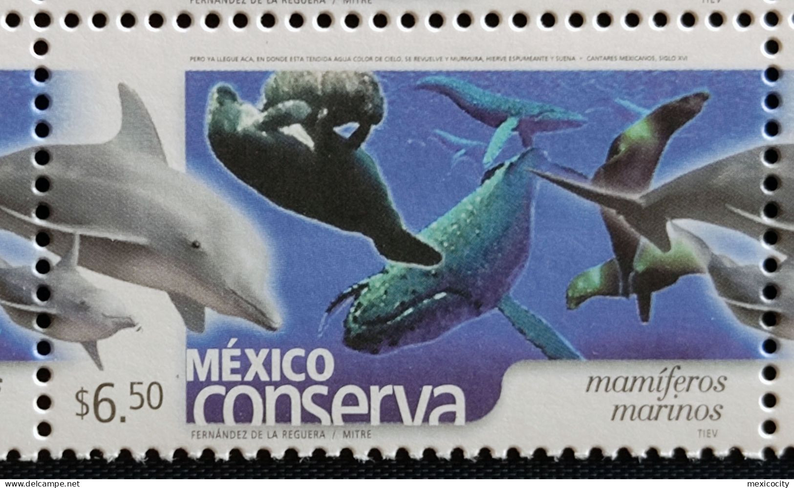 MEXICO $6.50 SEA MAMMALS Scott 2421var Light Gray Text & Microprint, Very Rare Error MNH Unm. - Mexico