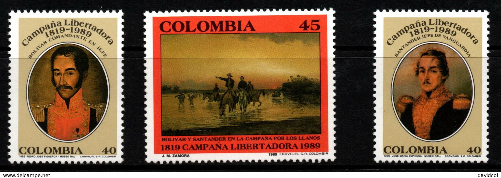 14- KOLUMBIEN - 1989 - MI#:1760-1762 - MNH- 170 YEARS OF THE LIBERATION CAMPAIGN - Colombie