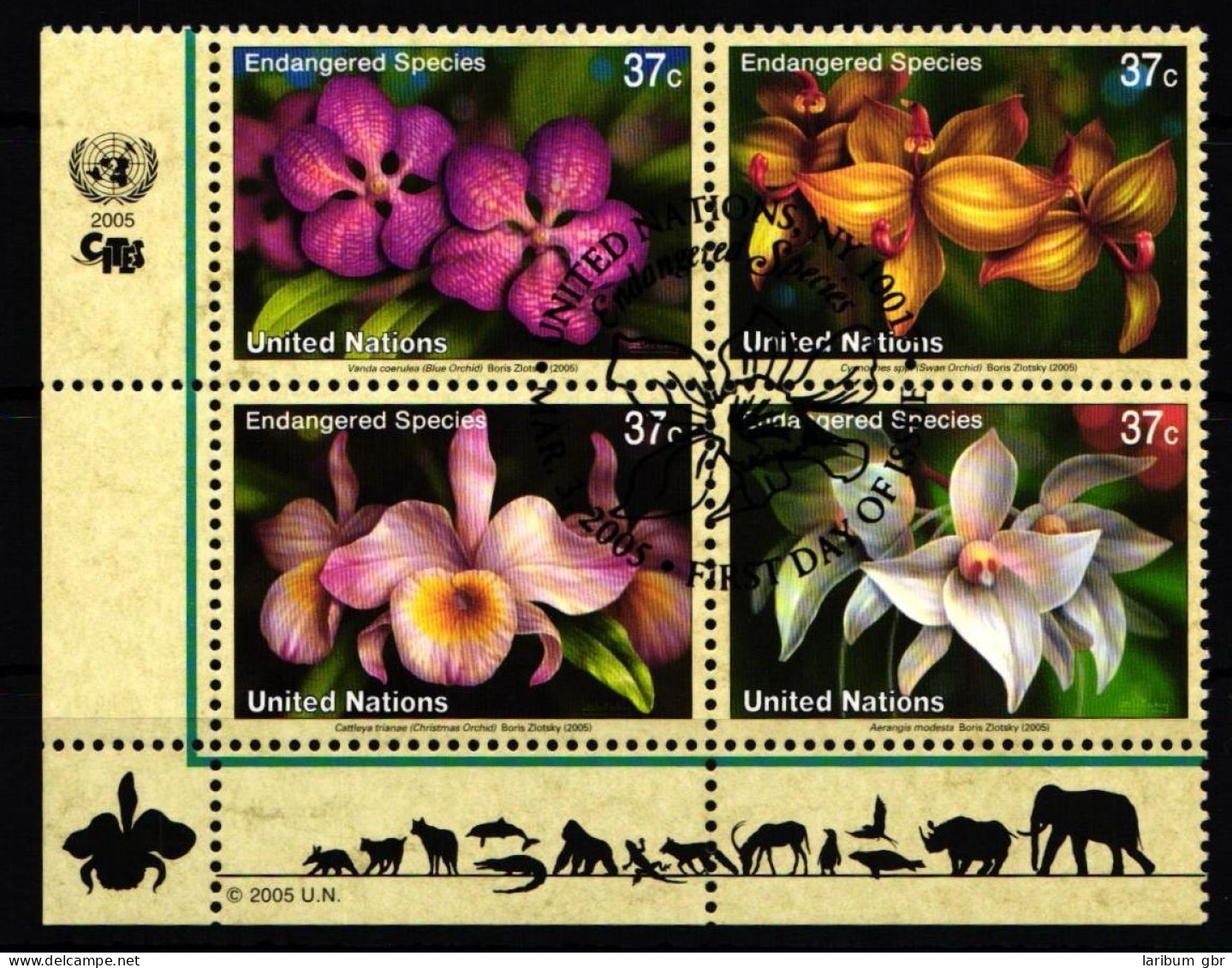 UNO New York 973-976 Gestempelt Als Viererblock, Orchideen #KR882 - Andere & Zonder Classificatie
