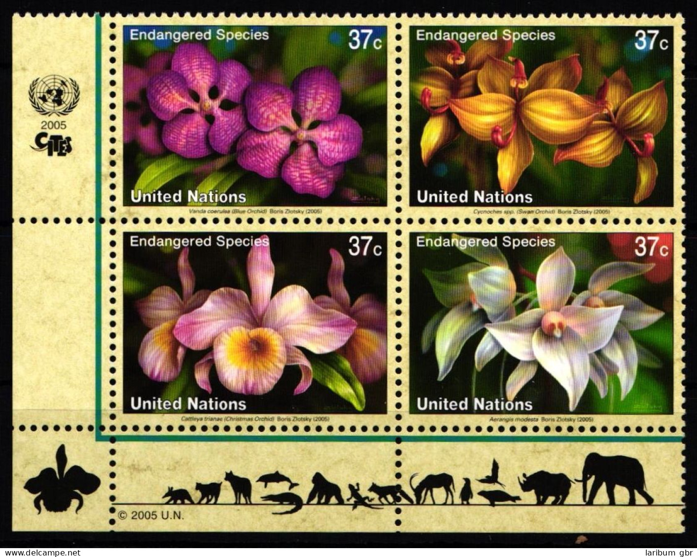 UNO New York 973-976 Postfrisch Als Viererblock, Orchideen #KR872 - Andere & Zonder Classificatie