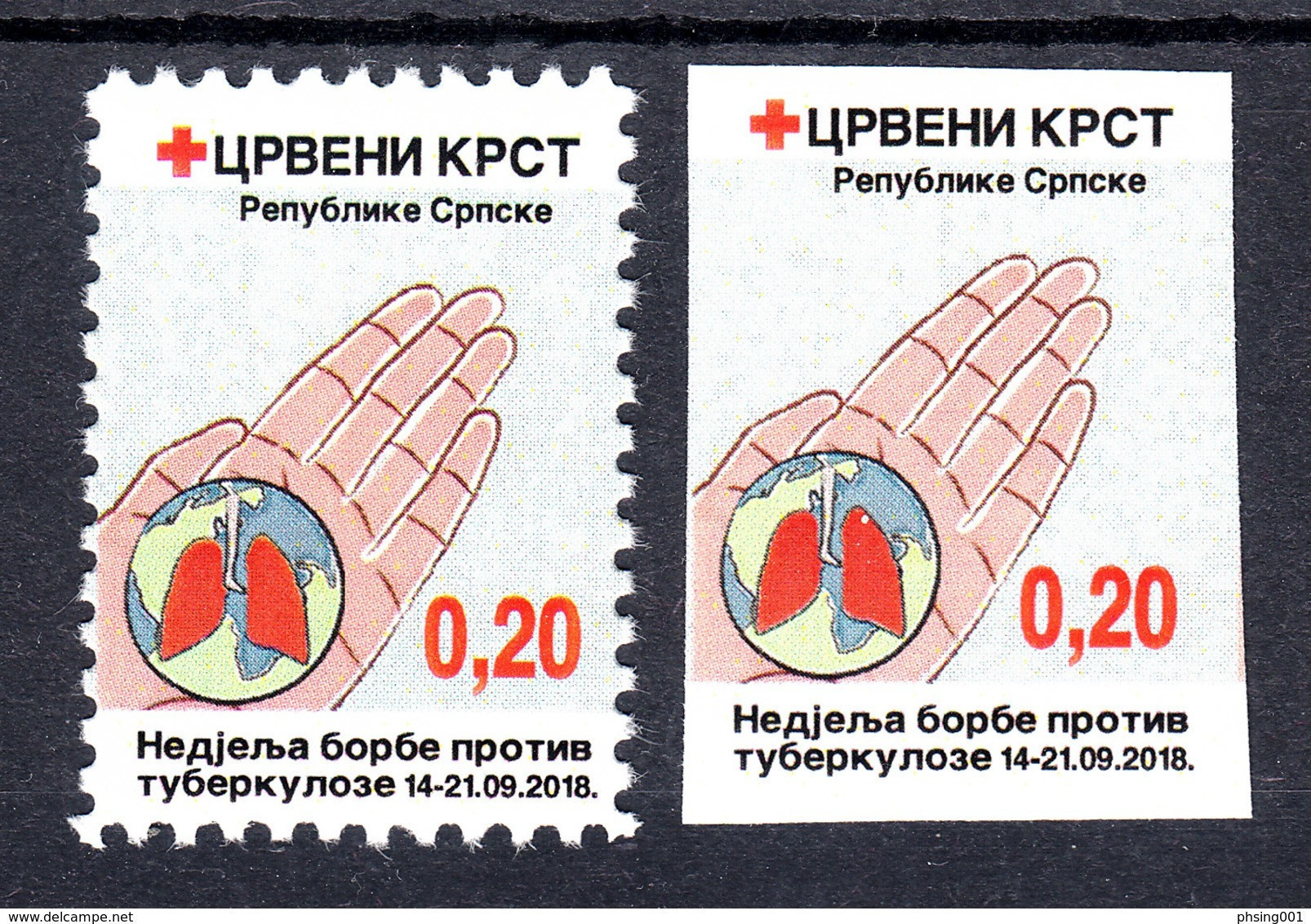Bosnia Serbia 2018 TBC Red Cross Croix Rouge Rotes Kreuz, Tax Charity Surcharge, Perforated + Imperforated Stamp MNH - Rotes Kreuz