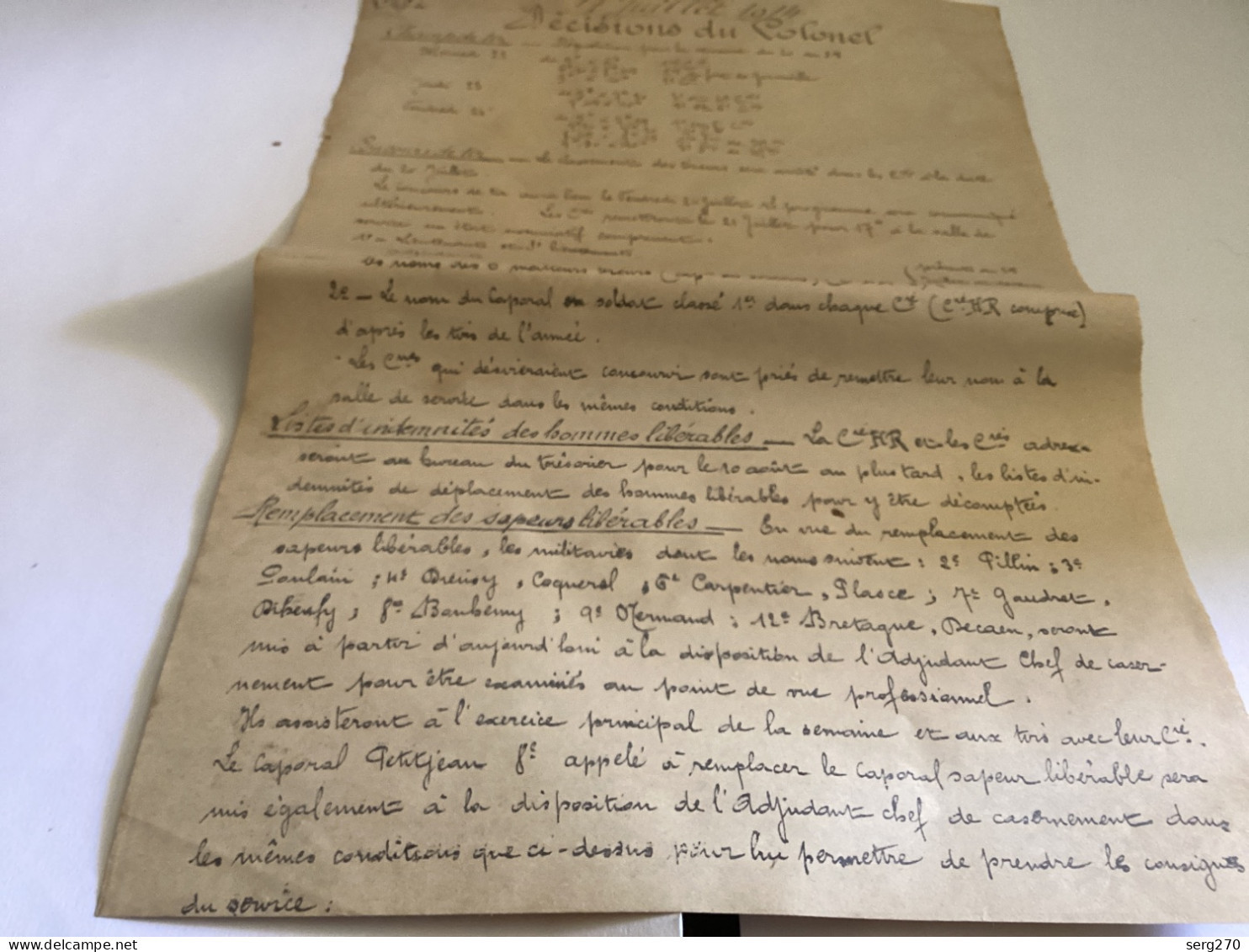 Commandant Reboul, Décision Du Colonel 1914 17 Juillet 1914, Champ De Tir, Cours De Tir Liste Indemnités Des Hommes Libé - Manuscripts