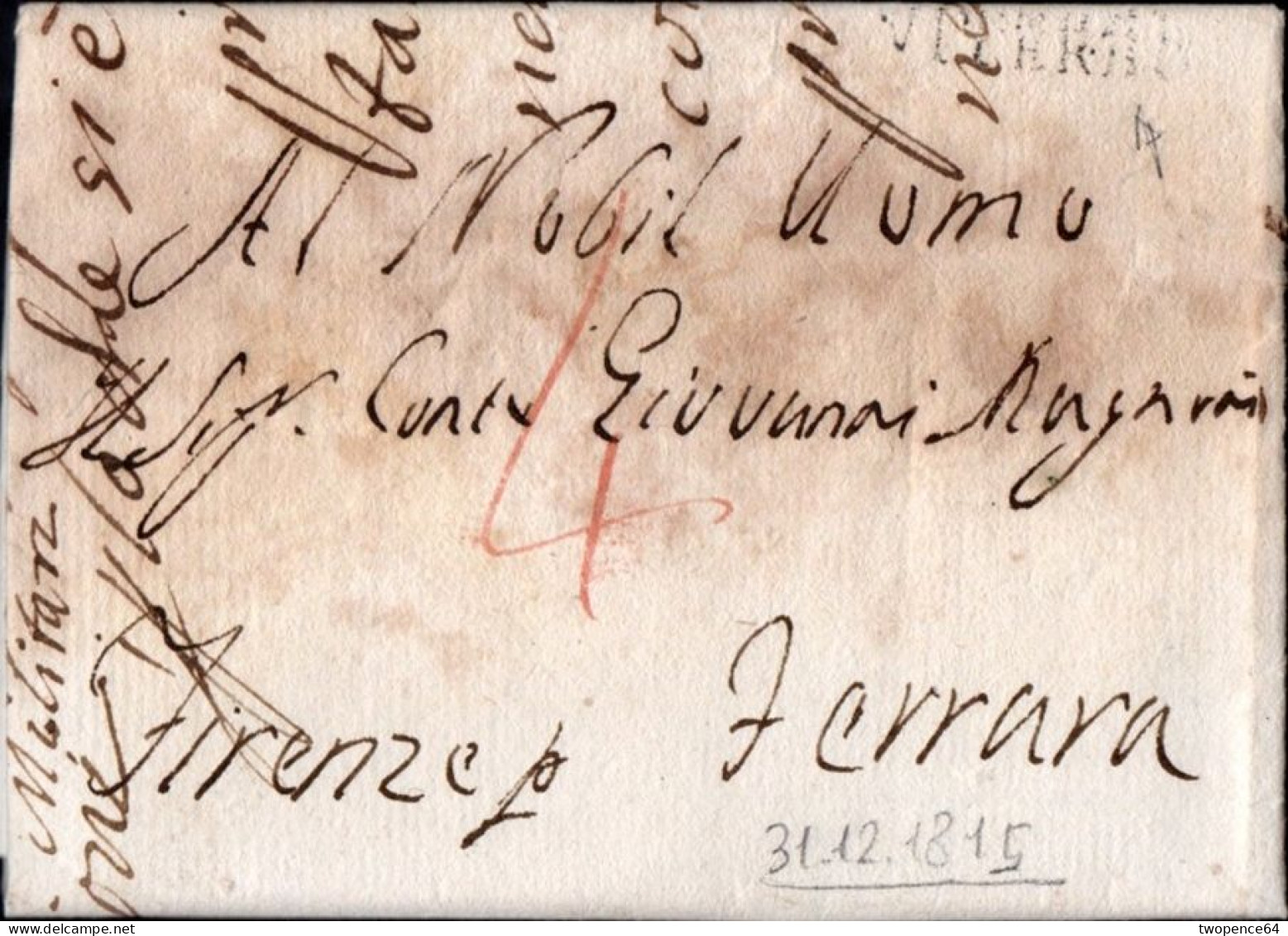 629 - LETTERA PREFILATELICA DA VITERBO A FERRARA 1815 - 1. ...-1850 Prephilately