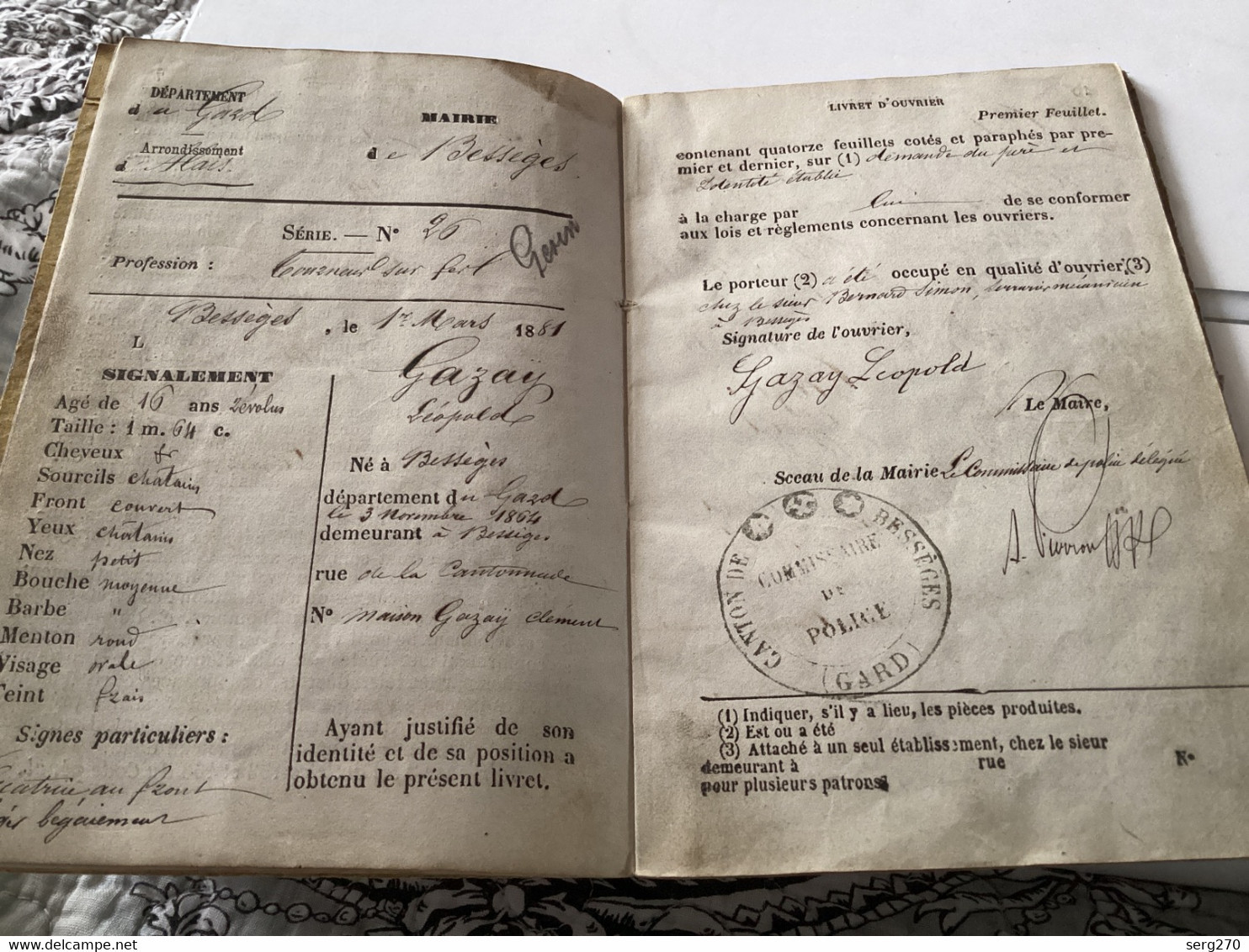 Livret D’ouvriers Besseges Gard 1864 Police Tampon Le Maire Tampon, Directeur Des Ateliers, Lille Usine - Documenti Storici