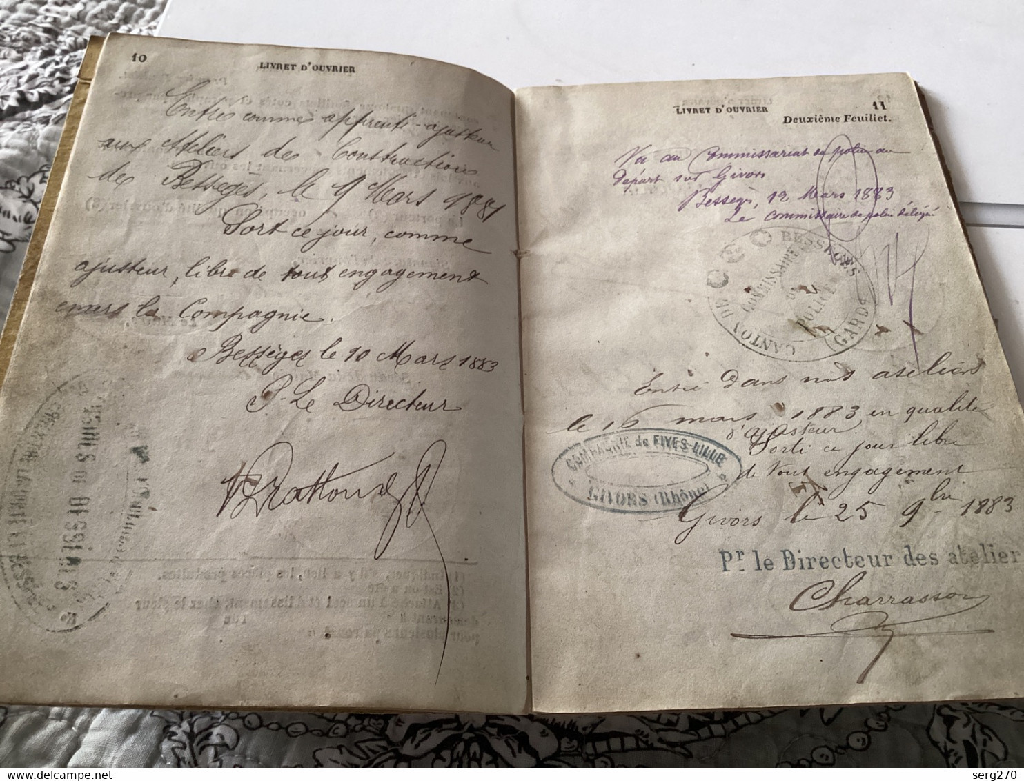 Livret D’ouvriers Besseges Gard 1864 Police Tampon Le Maire Tampon, Directeur Des Ateliers, Lille Usine - Historische Dokumente