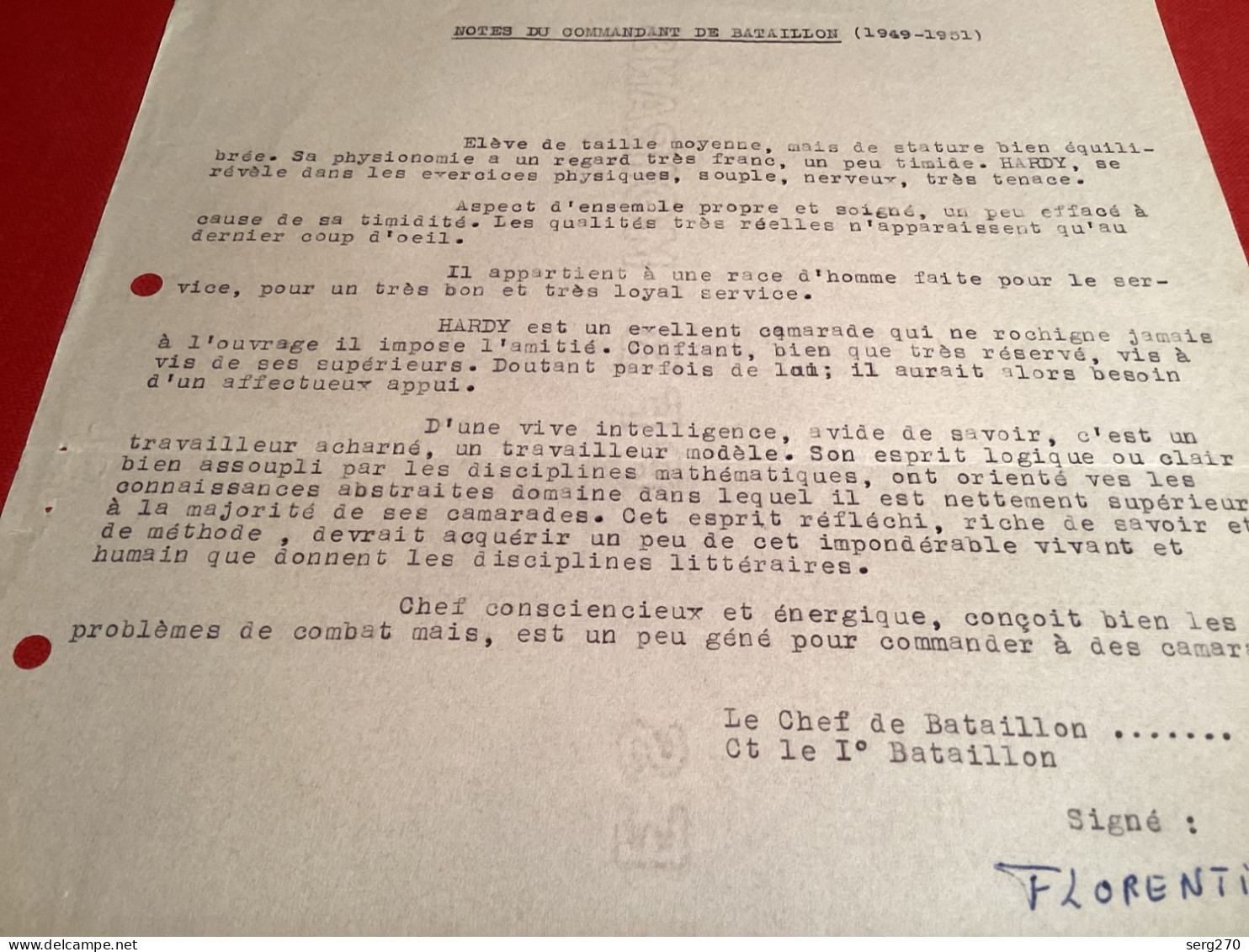 Note Du Commandant De Bataillon 49 51  Excellent Camarade Race D Homme Très Loyal Le Chef De Bataillon - Documents