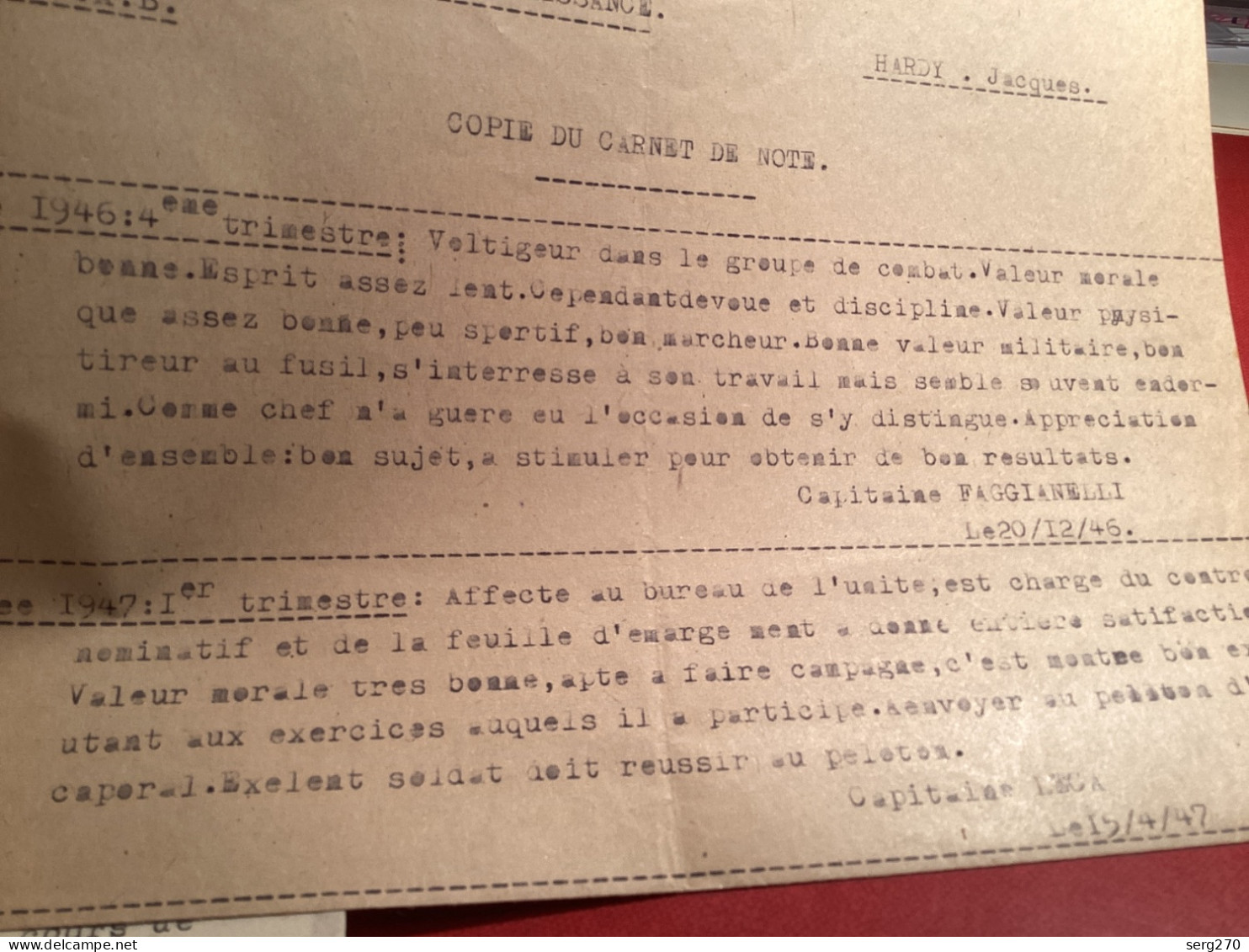 Régiment Colonial De Reconnaissance 1946 Voltigeur Dans Le Groupe De Combat  Copie Du Carnet De Notes Capitaine - Documents