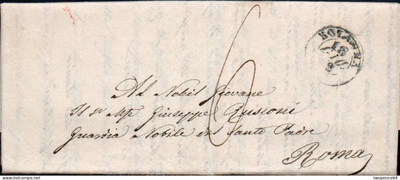 631 - LETTERA DA BOLOGNA A ROMA 1852 - 1. ...-1850 Prephilately