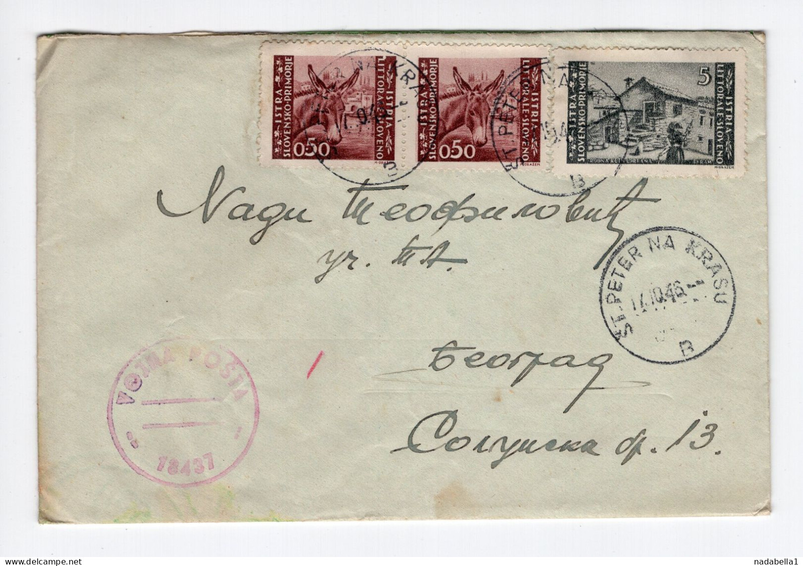 1946. YUGOSLAVIA,SLOVENIA COAST,ISTRIA,VUJA-STT,MILITARY MAIL,WWII,ST. PETER NA KRASU,COVER SENT TO BELGRADE - Covers & Documents